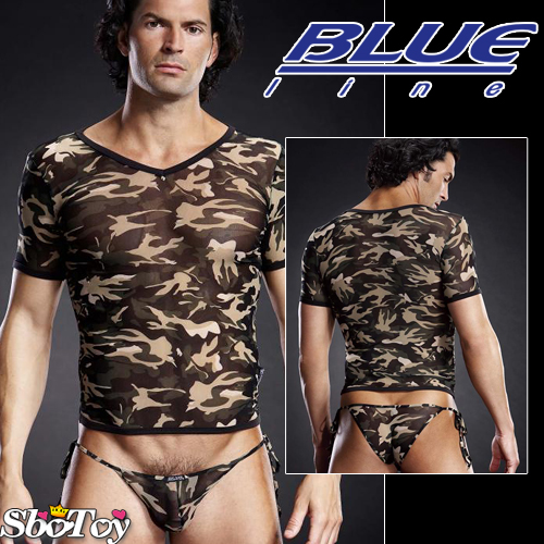 美國Blue Line-男子漢V領透氣T袖-迷彩綠 L/XL BLM020-適合亞洲男性尺寸