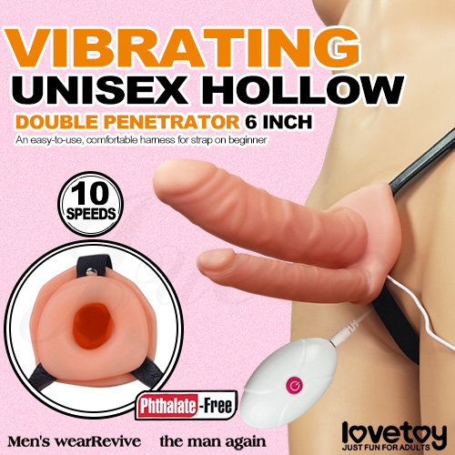 Vibrating UNISEX Hollow 龜頭10頻震動穿戴式空心雙龍按摩棒