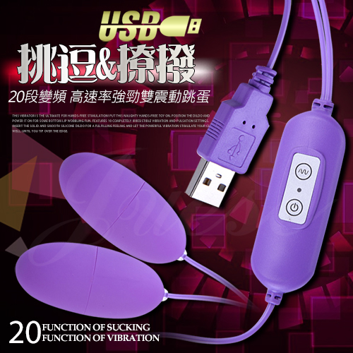 網愛族必備 USB 20段變頻震動磨砂雙跳蛋-紫色